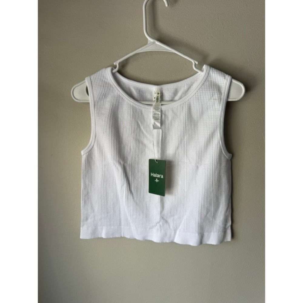 Halara White Waffle Knit Sleeveless Crop Tank Top Womens Large NWT